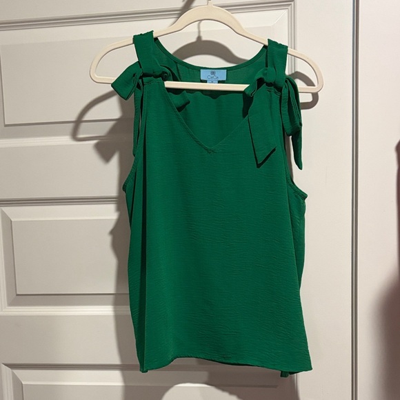 CeCe Tops - CeCe Vibrant Green Tank Top with Bow Accents